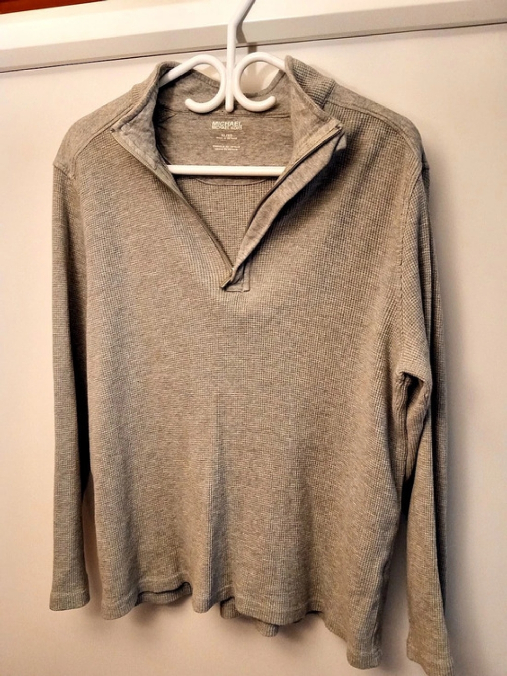 Michael Kors Mens Waffle Knit 1/4 Zip Pullover Gray XL